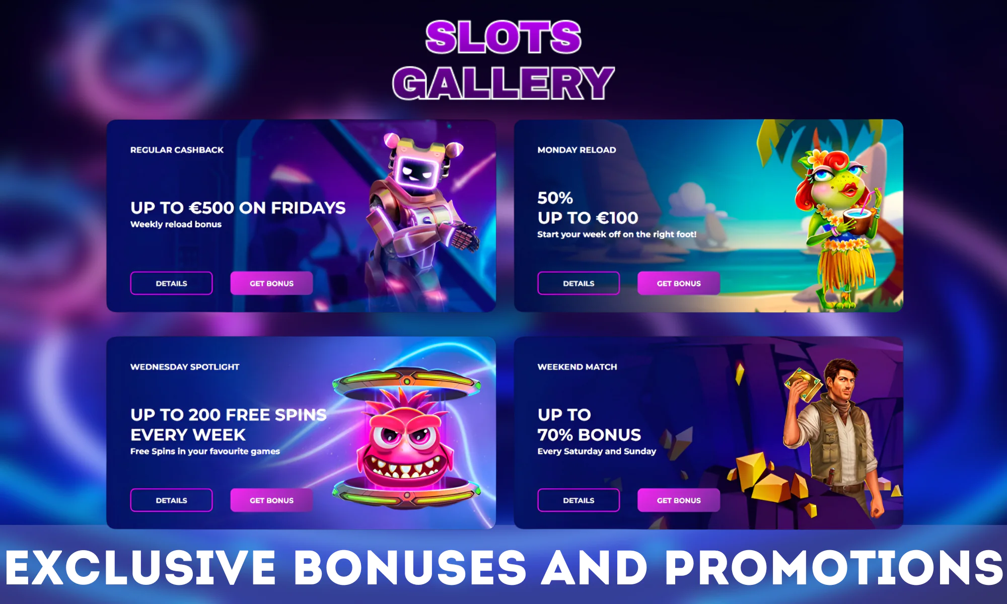 Bonus offers Slots Gallery on the official site