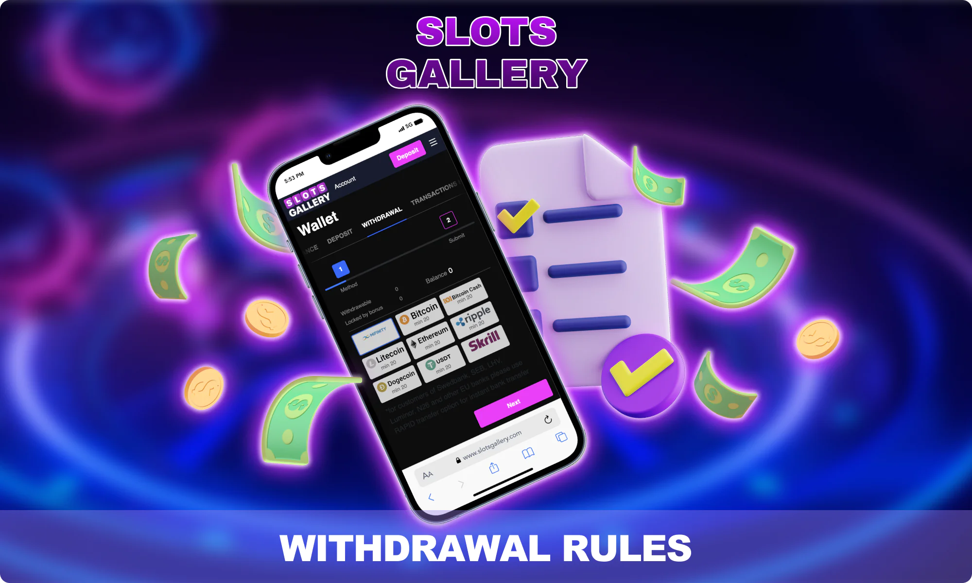 Withdrawal rules at Slots Gallery New Zealand