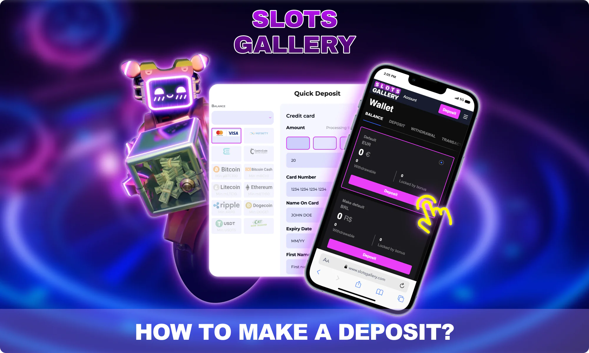 Instruction for New Zealand Players how to deposit at Slots Gallery
